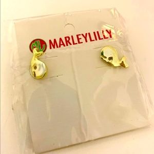 MarleyLilly Whale Earrings, Brass Animal Design
